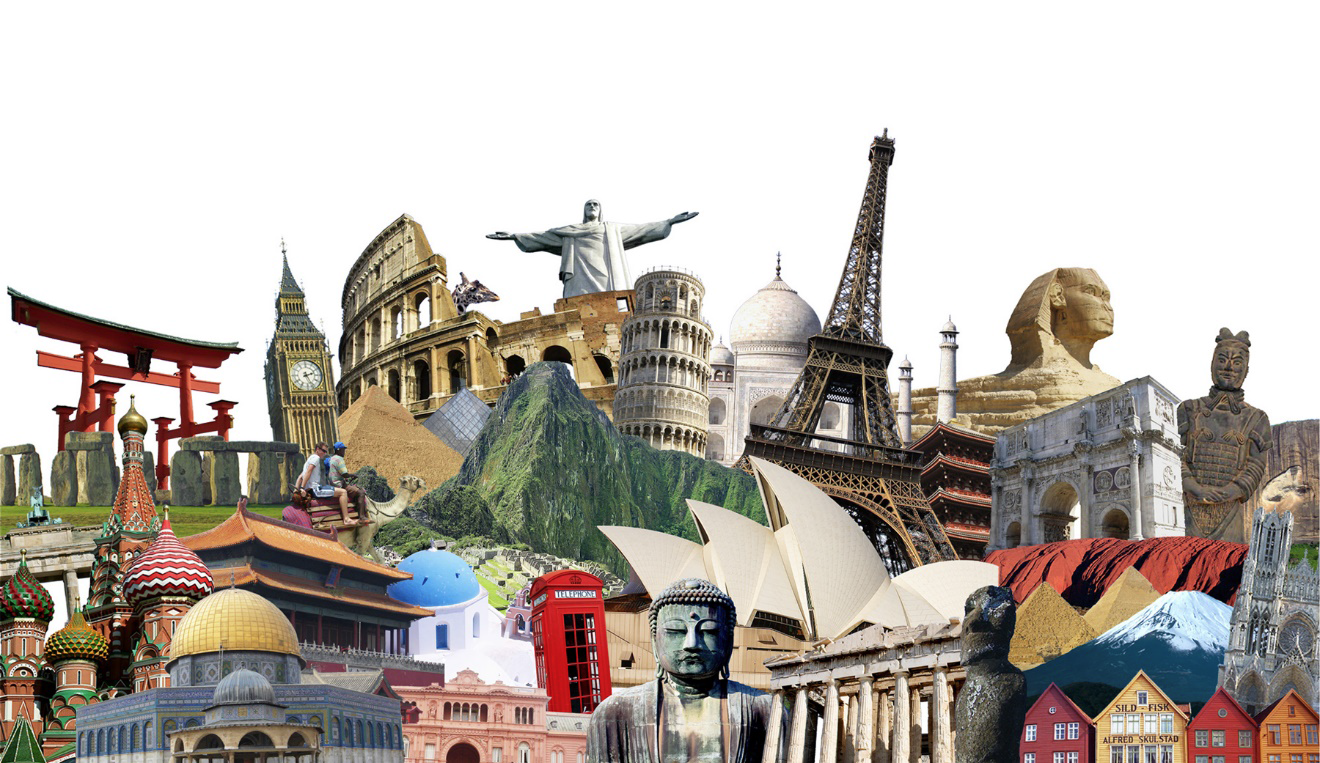 An image of a montage of world-reknown architecture and sculpture used to promote the UCEAP/UCDC Information Session: Study Art History Abroad or in D.C.