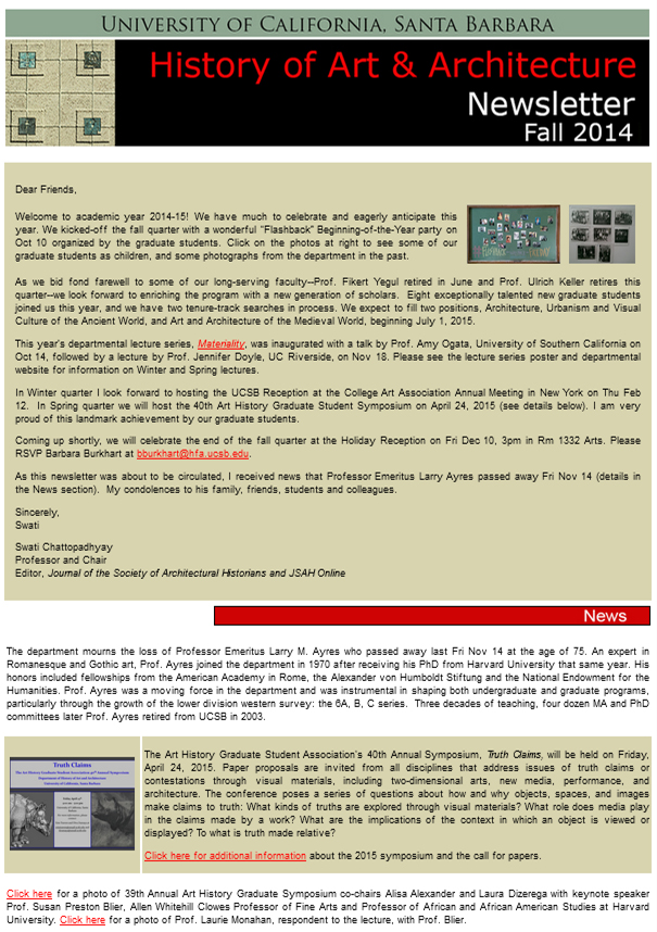 UCSB History of Art & Architecture Fall 2014 Newsletter