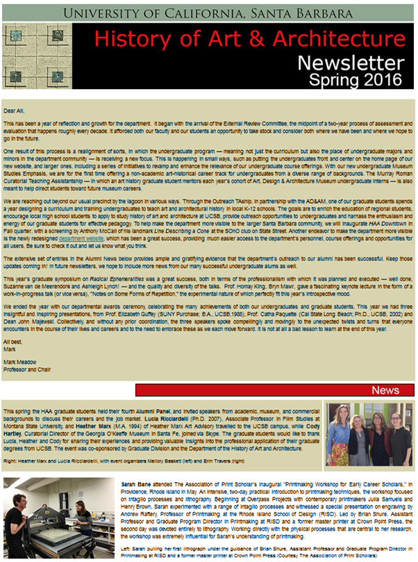 UCSB History of Art & Architecture Spring 2016 Newsletter