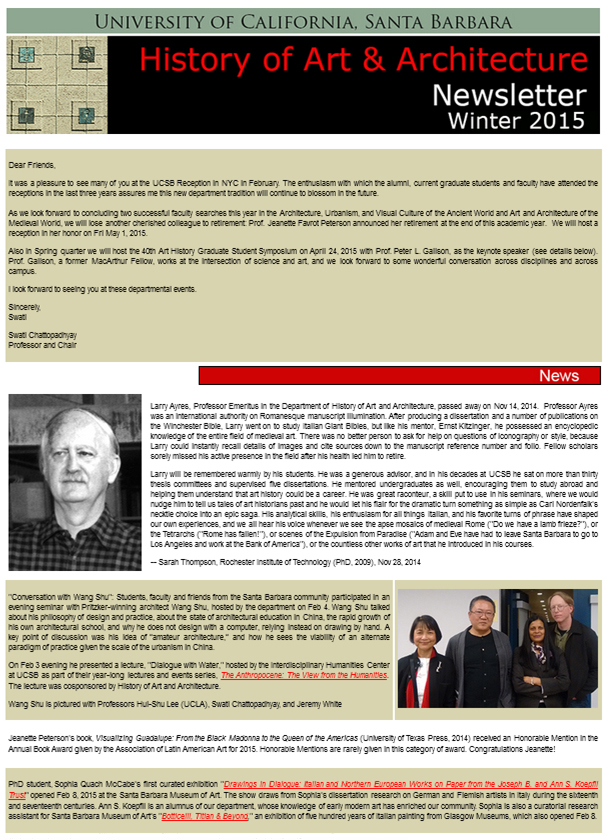 UCSB History of Art & Architecture Winter 2015 Newsletter