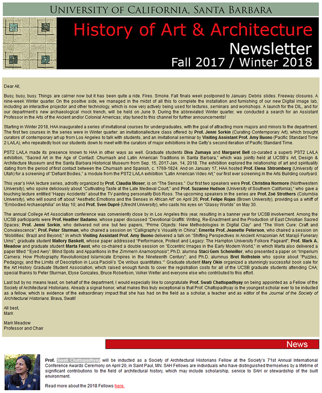 UCSB History of Art & Architecture Fall 2017/Winter 2018 Newsletter